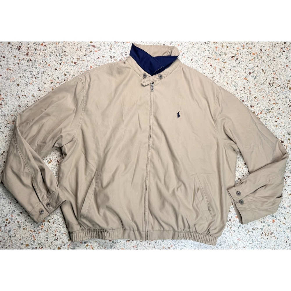 Polo by Ralph Lauren Men's Full Zip Beige Check Lined Harrington Jacket Size XL